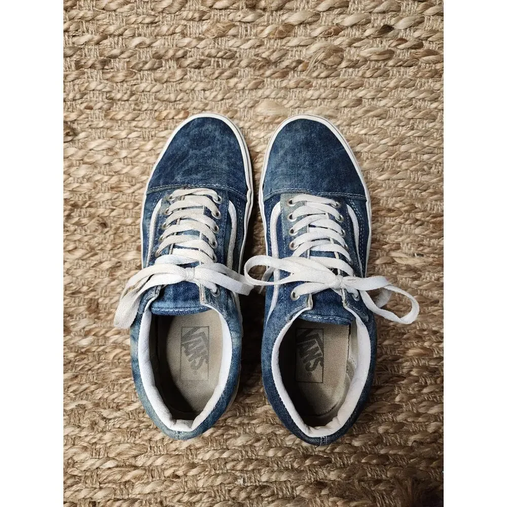 Vans Off The Wall Blue Denim Shoes Women's Size 10.5 Men 9 Sneakers Skater